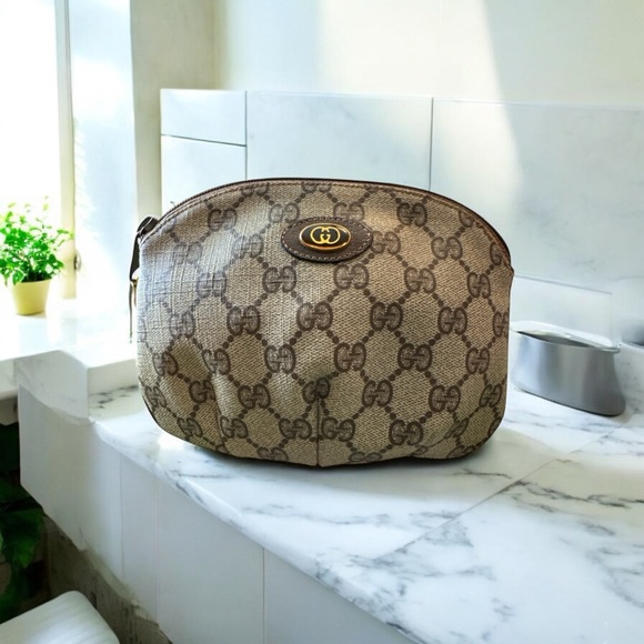 Gucci Brown Cosmetic Bag with Monogram Design - Picture 1 of 12